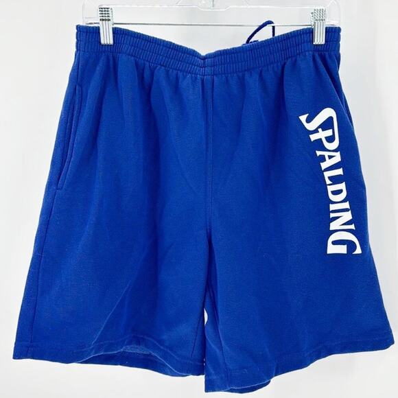 Vintage Spalding spell out blue sweat shorts elastic tie waist 90s blue - Picture 1 of 7